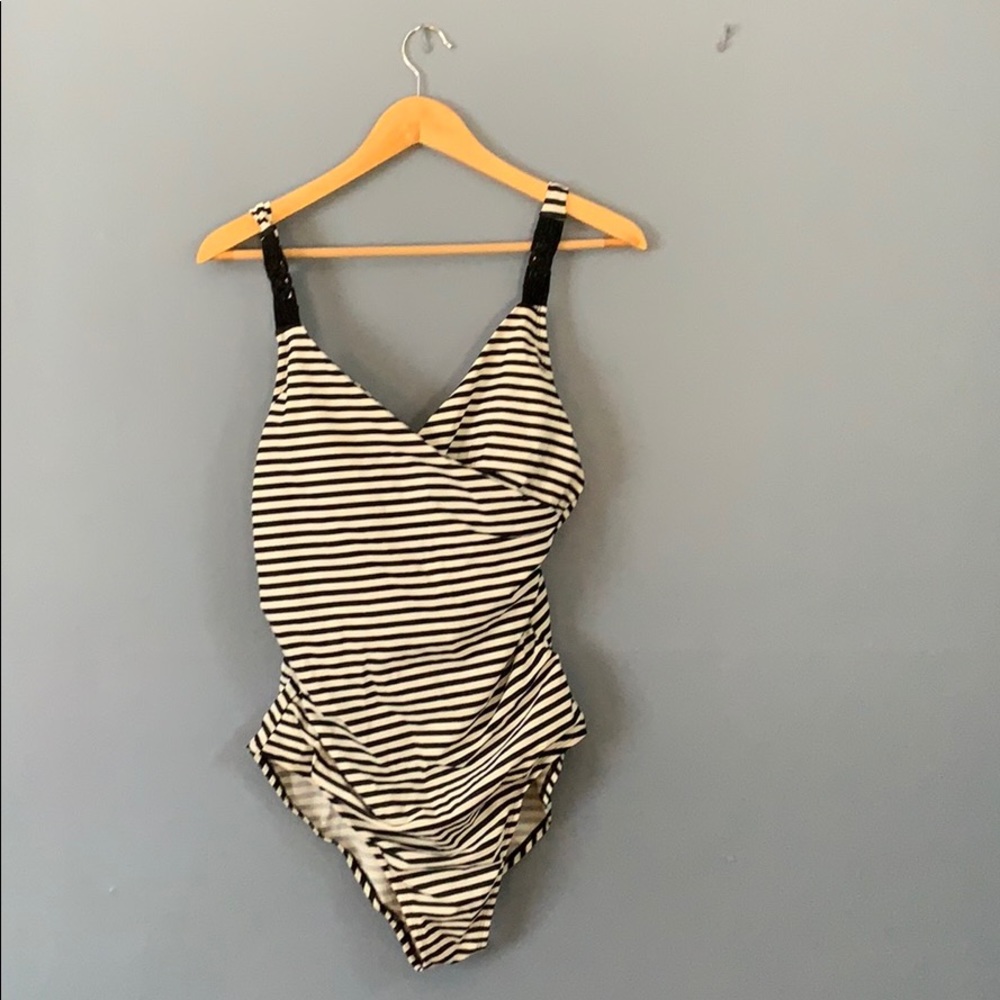 Merona Target Black-White Striped One-Piece Swim